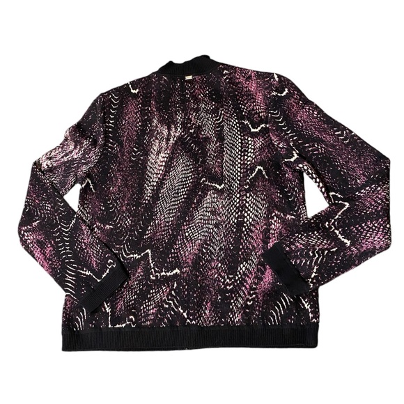 St John Wool Full Zip Snakeskin Print Cardigan Knit Sweater Purple Womens Sz Med - Picture 3 of 8